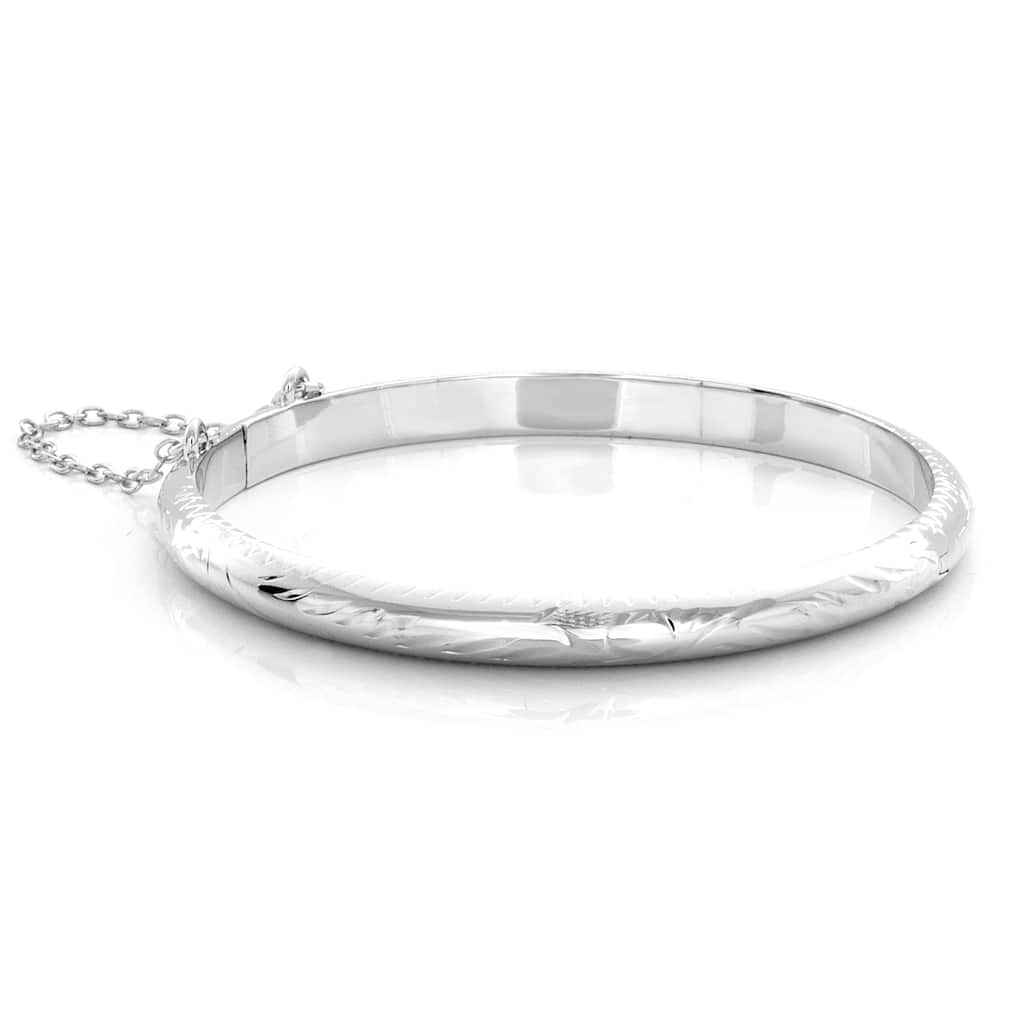 Sterling Silver Engraved Tween Bangle Bracelet ( 6 Inch )