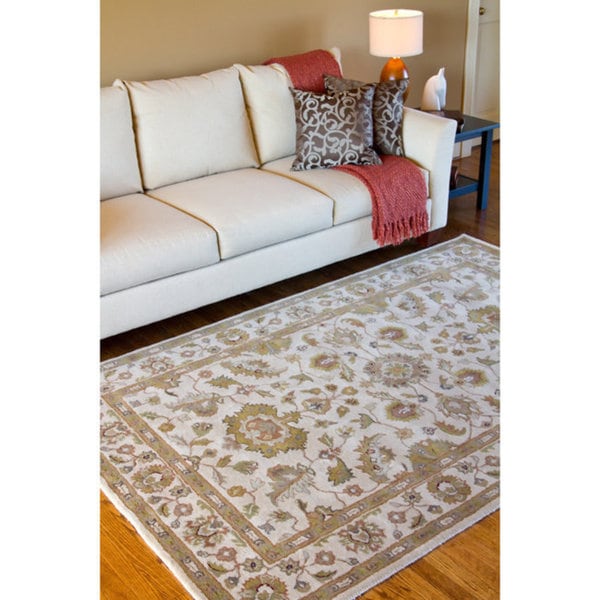 Hand-tufted Camelot Ivory Floral Border Wool Area Rug (10 ...