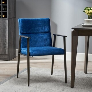 Christopher Knight Home Amethist Modern Velvet Dining Arm Chair by (Navy Blue + Antique Brass)