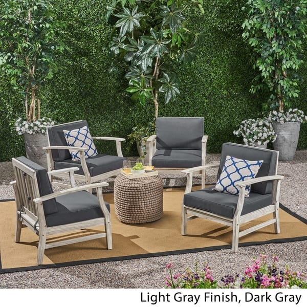 Perla Outdoor Acacia Wood Club Chair (Set of 4) by Christopher Knight