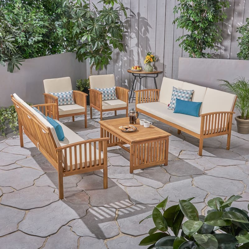 Carolina Outdoor 5-pc. Acacia Conversational Set by Christopher Knight Home - Teak + Cream Cushion