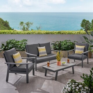 Sinclair Outdoor Aluminum and Faux Wood 4 Piece Patio Chat Set