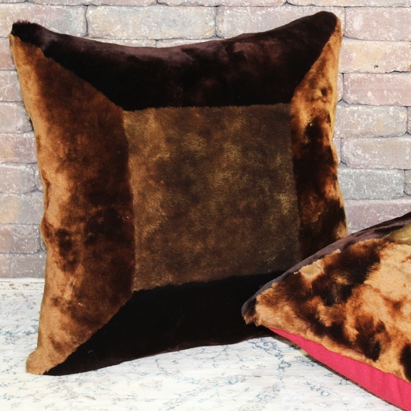 Natural Geo Flocculent Sheepskin Dark Brown Square Pillow