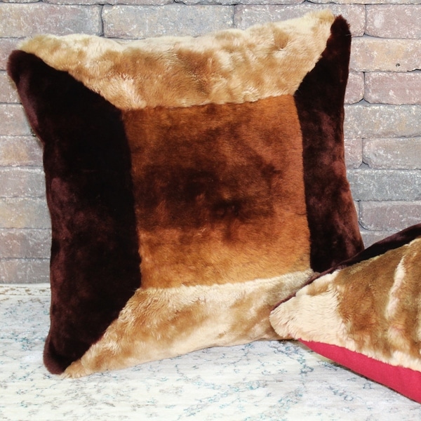 Natural Geo Flocculent Sheepskin Beige/Brown Square Pillow