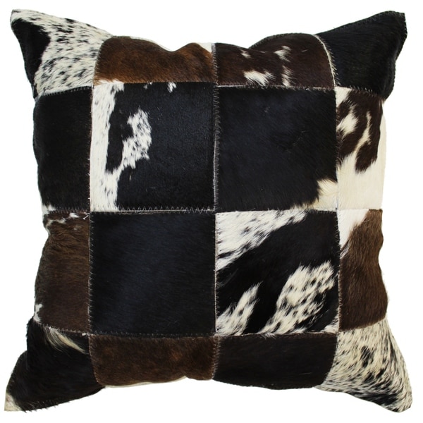 Natural Geo Herd Cowhide Brown/Black Square Decorative Throw Pillow