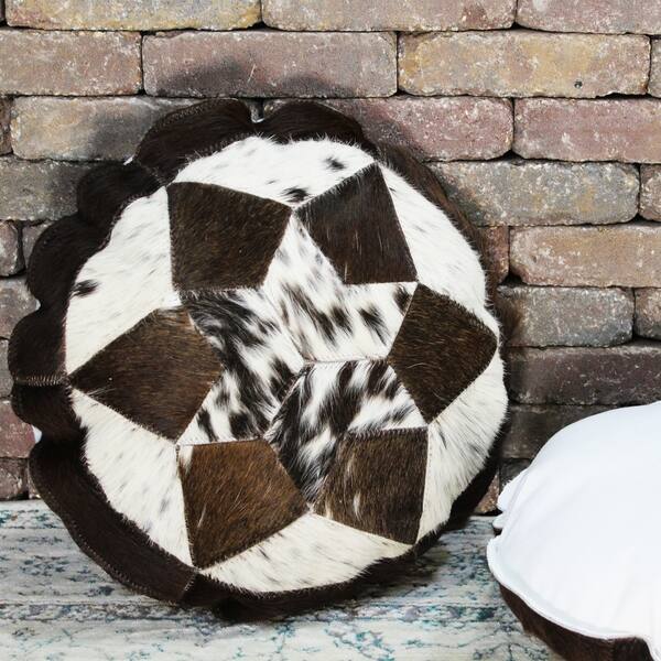 Shop Natural Geo Herd Cowhide Brown Black Round Decorative Throw