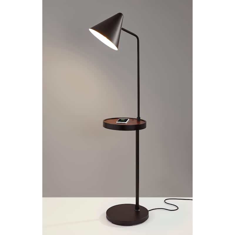 Carbon Loft Melville Matte Black and Walnut Task Shelf Floor Lamp