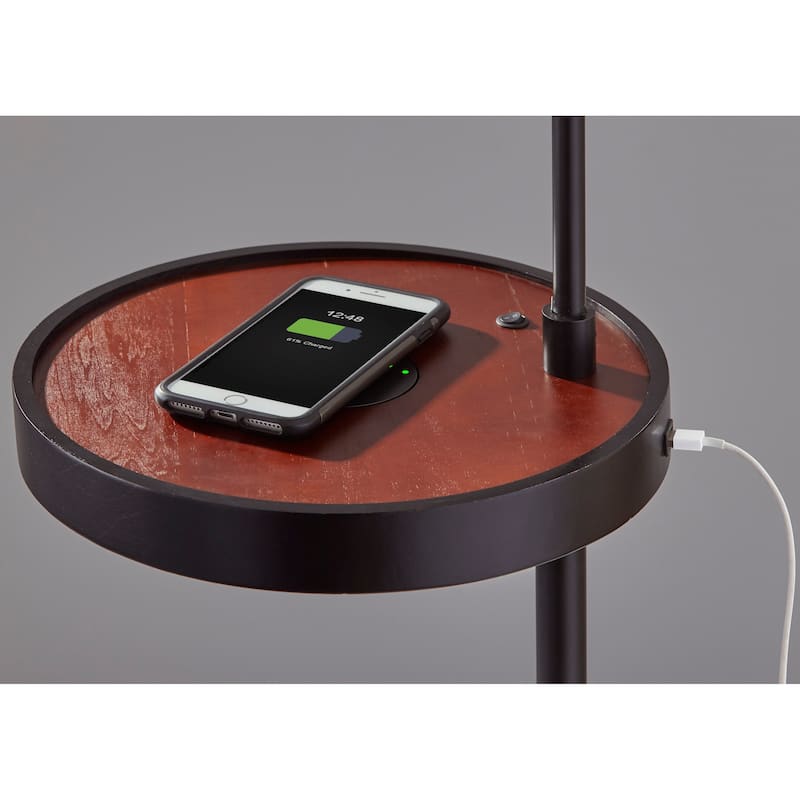 Carbon Loft Melville Matte Black and Walnut Task Shelf Floor Lamp
