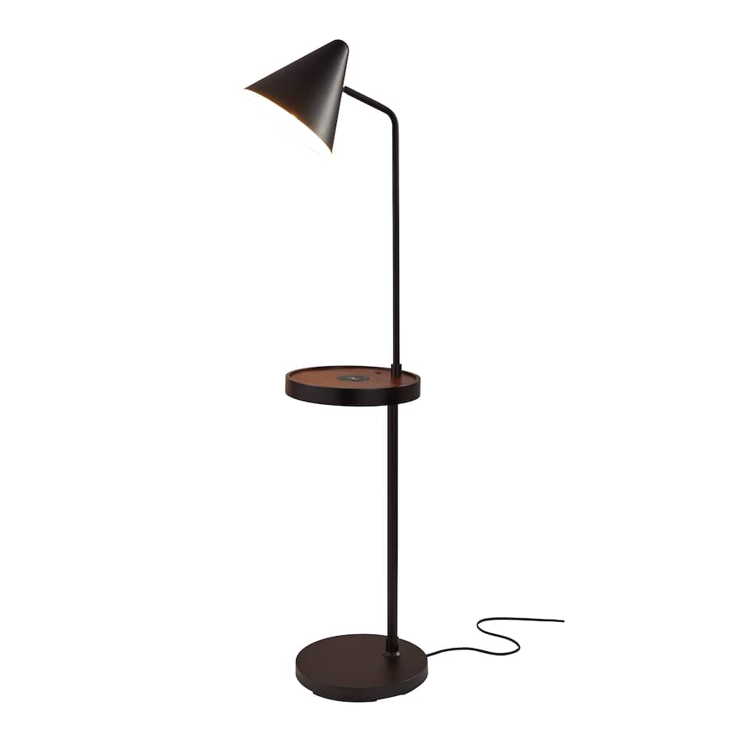 Carbon Loft Melville Matte Black and Walnut Task Shelf Floor Lamp