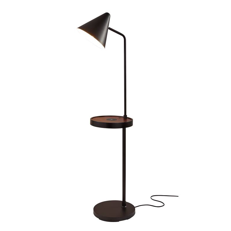 Carbon Loft Melville Matte Black and Walnut Task Shelf Floor Lamp