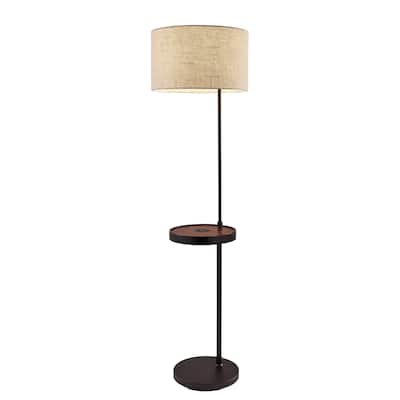Carbon Loft Melville Matte Black and Walnut Shelf Floor Lamp