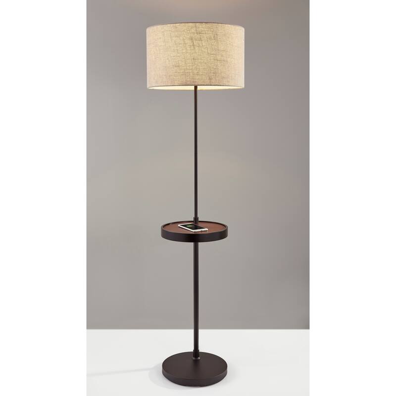 Carbon Loft Melville Matte Black and Walnut Shelf Floor Lamp