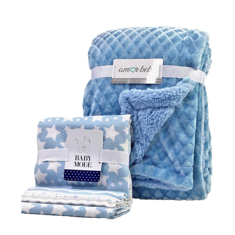 5 Piece Baby Blanket Gift Set - Blue