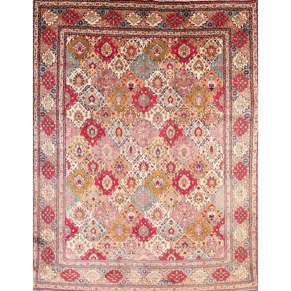 slide 1 of 18, Vintage Traditional Tabriz Persian Handmade Wool Area Rug Geometric - 12'10" x 9'9"