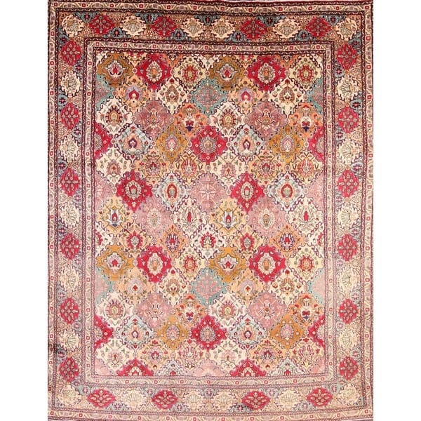 slide 1 of 18, Vintage Traditional Tabriz Persian Handmade Wool Area Rug Geometric - 12'10" x 9'9"