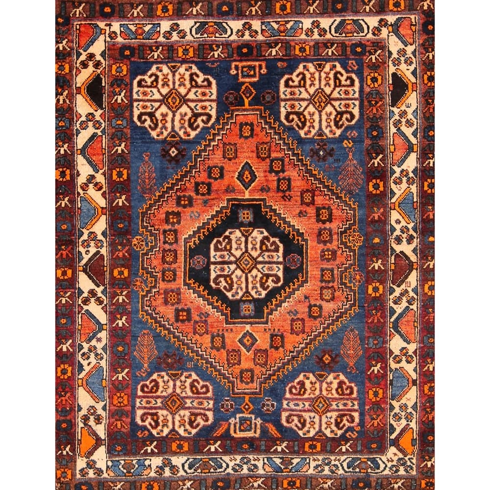 Abadeh Shiraz Vintage Hand Knotted Persian Area Rug Orange Hand Knotted Persian Area Rug Orange