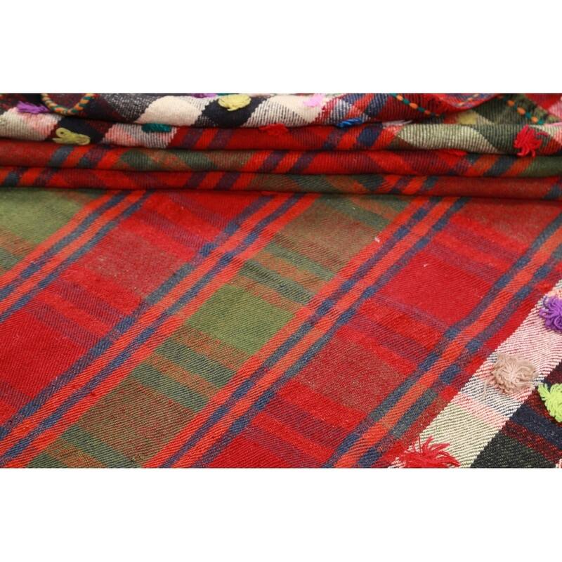 Kilim Shiraz Hand Woven Wool Vintage Persian Area Rug Tribal Carpet - 7'2" x 5'3"