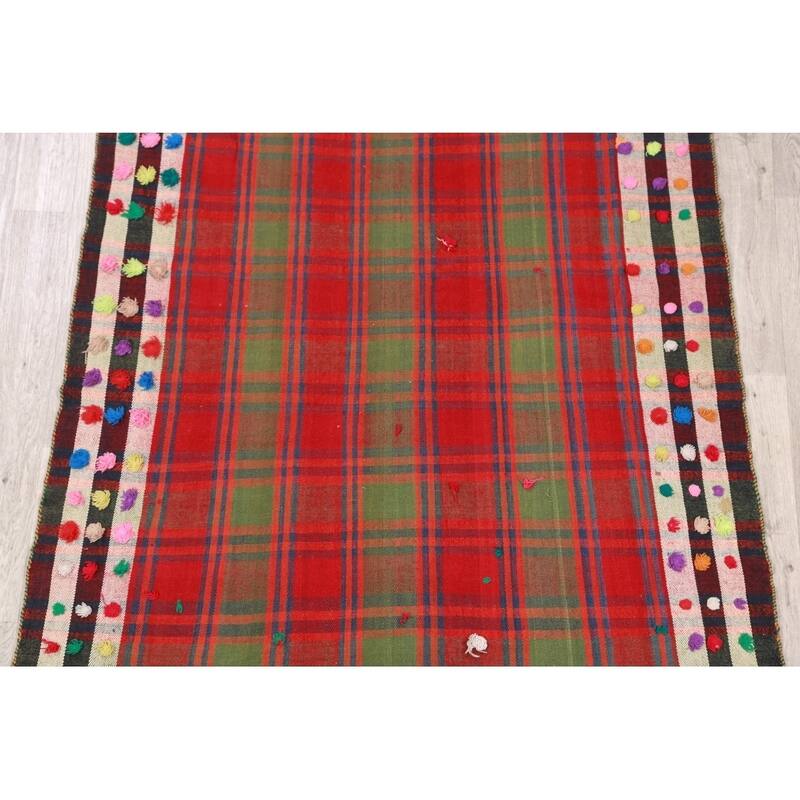 Kilim Shiraz Hand Woven Wool Vintage Persian Area Rug Tribal Carpet - 7'2" x 5'3"