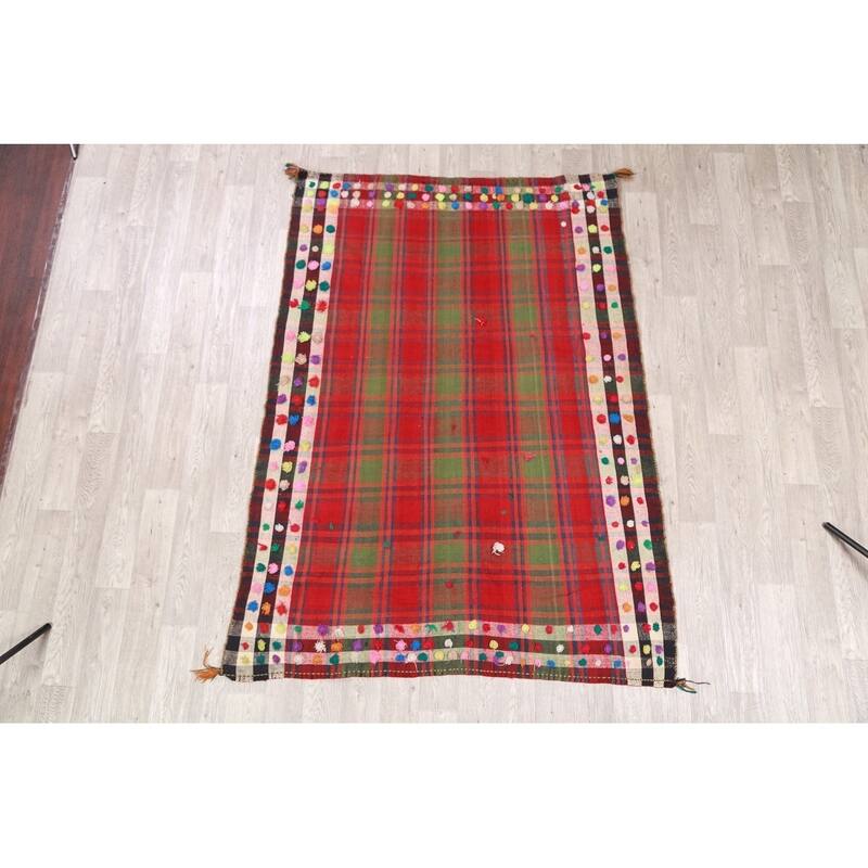 Kilim Shiraz Hand Woven Wool Vintage Persian Area Rug Tribal Carpet - 7'2" x 5'3"