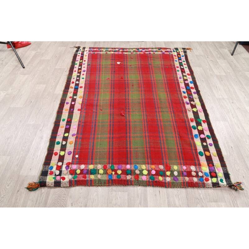 Kilim Shiraz Hand Woven Wool Vintage Persian Area Rug Tribal Carpet - 7'2" x 5'3"