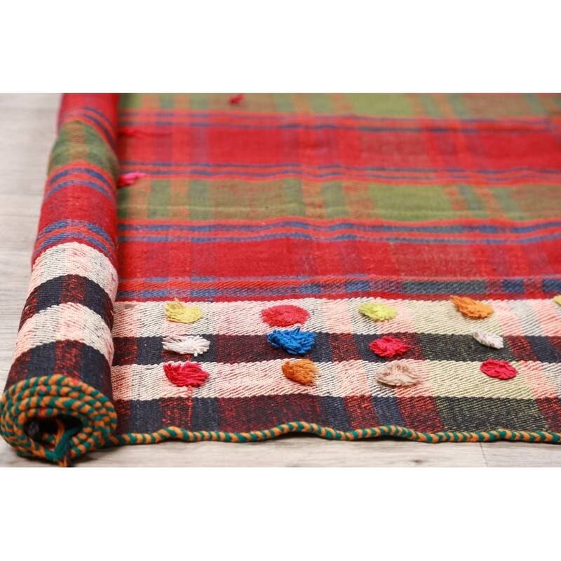 Kilim Shiraz Hand Woven Wool Vintage Persian Area Rug Tribal Carpet - 7'2" x 5'3"