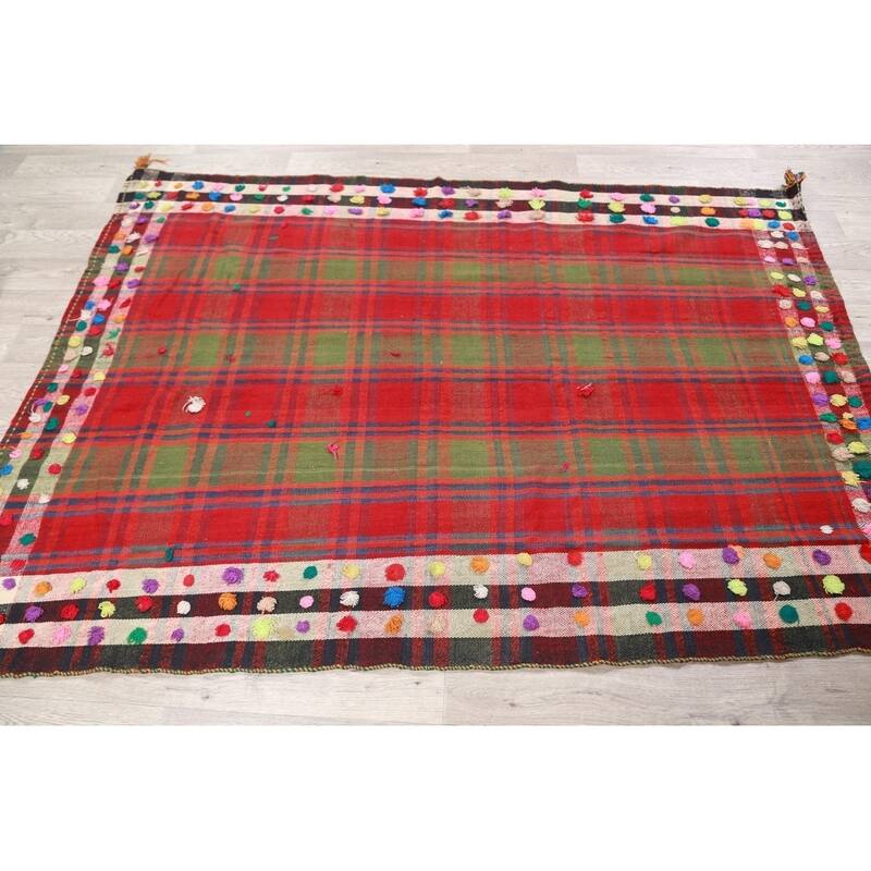 Kilim Shiraz Hand Woven Wool Vintage Persian Area Rug Tribal Carpet - 7'2" x 5'3"