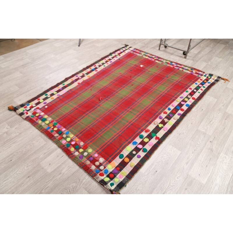 Kilim Shiraz Hand Woven Wool Vintage Persian Area Rug Tribal Carpet - 7'2" x 5'3"