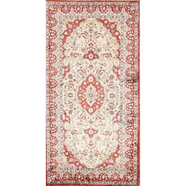 slide 1 of 17, Hereke Hand Knotted Woolen Vintage Oriental Floral Area Rug - 4'1" x 2'1"