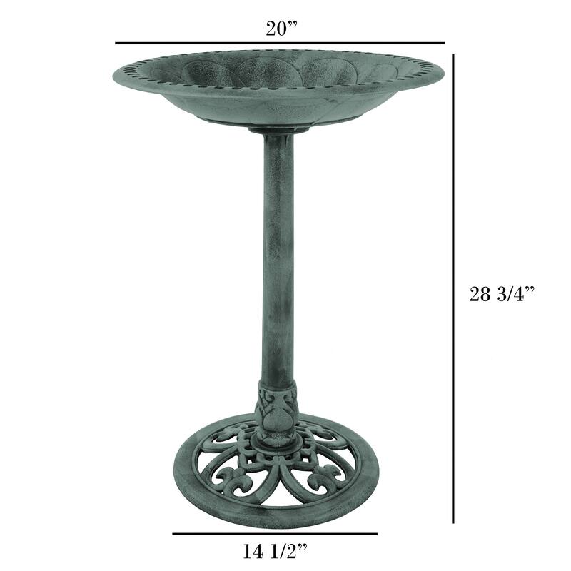 Outdoor Antique-Style Bird Bath - Weather-Resistant Polyresin Basin with Vintage Design and Ground Stakes by Pure Garden