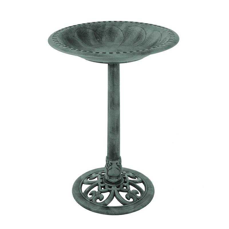 Outdoor Antique-Style Bird Bath - Weather-Resistant Polyresin Basin with Vintage Design and Ground Stakes by Pure Garden