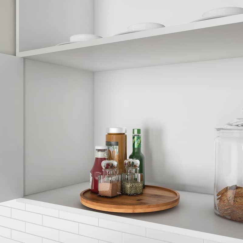 Single-Tier Lazy Susan - Round All-Natural Bamboo Turntable Organizer by Classic Cuisine (Natural Wood)
