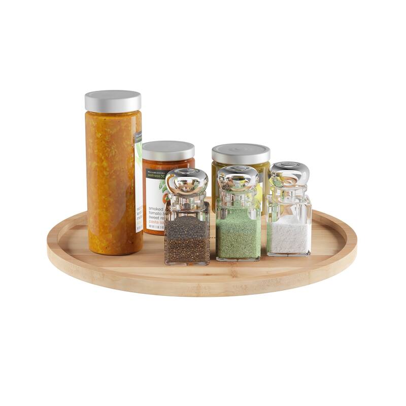 Single-Tier Lazy Susan - Round All-Natural Bamboo Turntable Organizer by Classic Cuisine (Natural Wood) - 14-Inch