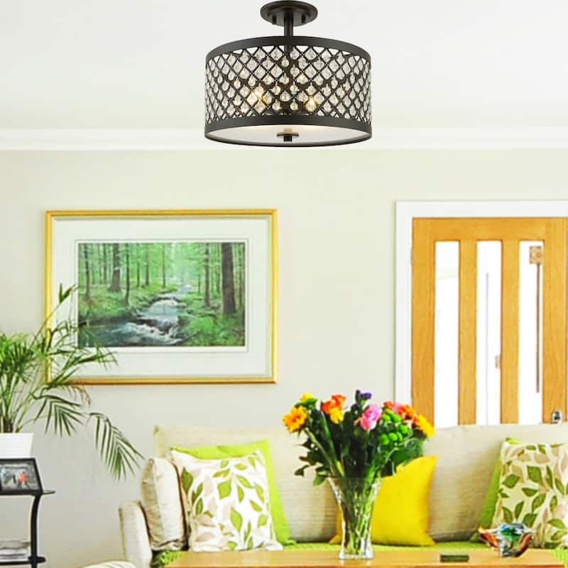 Shexel Oil Rubbed Bronze 3-light Semi-Flushmount Ceiling Lamp with Crystal Lattice Shade