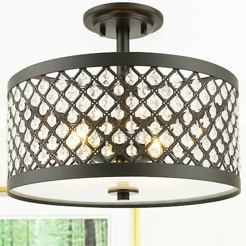 Shexel Oil Rubbed Bronze 3-light Semi-Flushmount Ceiling Lamp with Crystal Lattice Shade