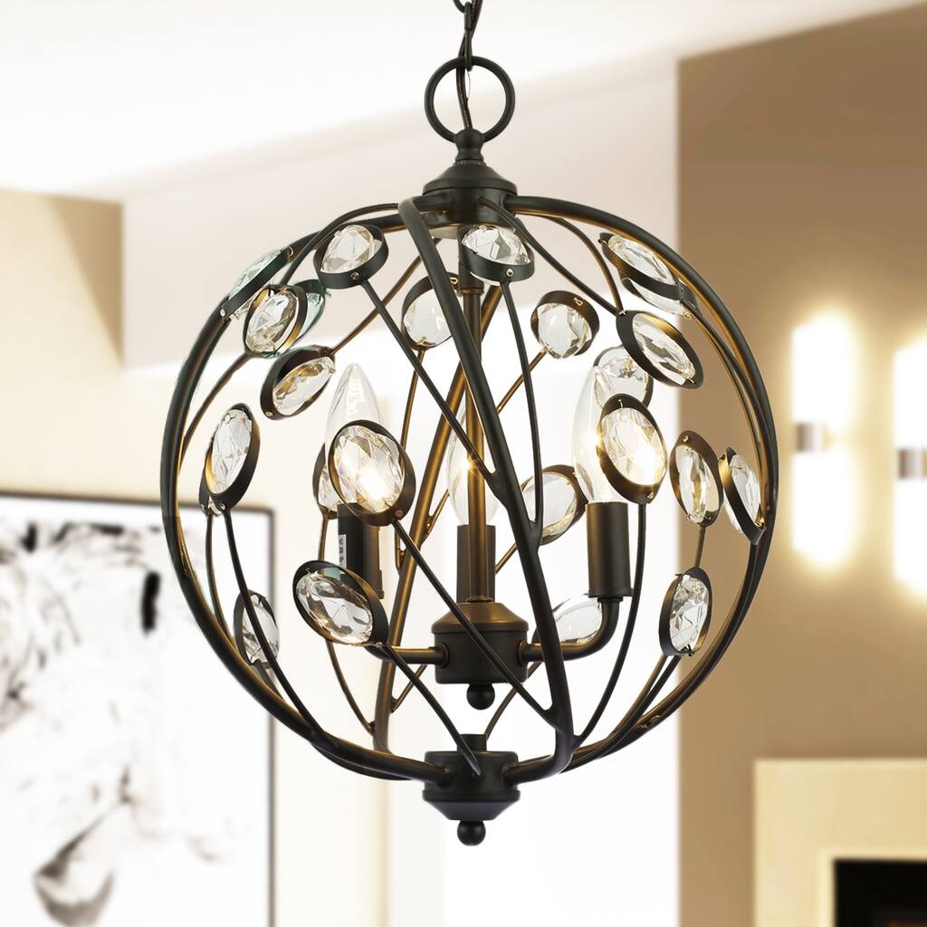 Silmin Oil Rubbed Bronze 3-light Crystal Globe Chandelier Lighting