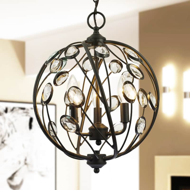 Silmin Oil Rubbed Bronze 3-light Crystal Globe Chandelier Lighting