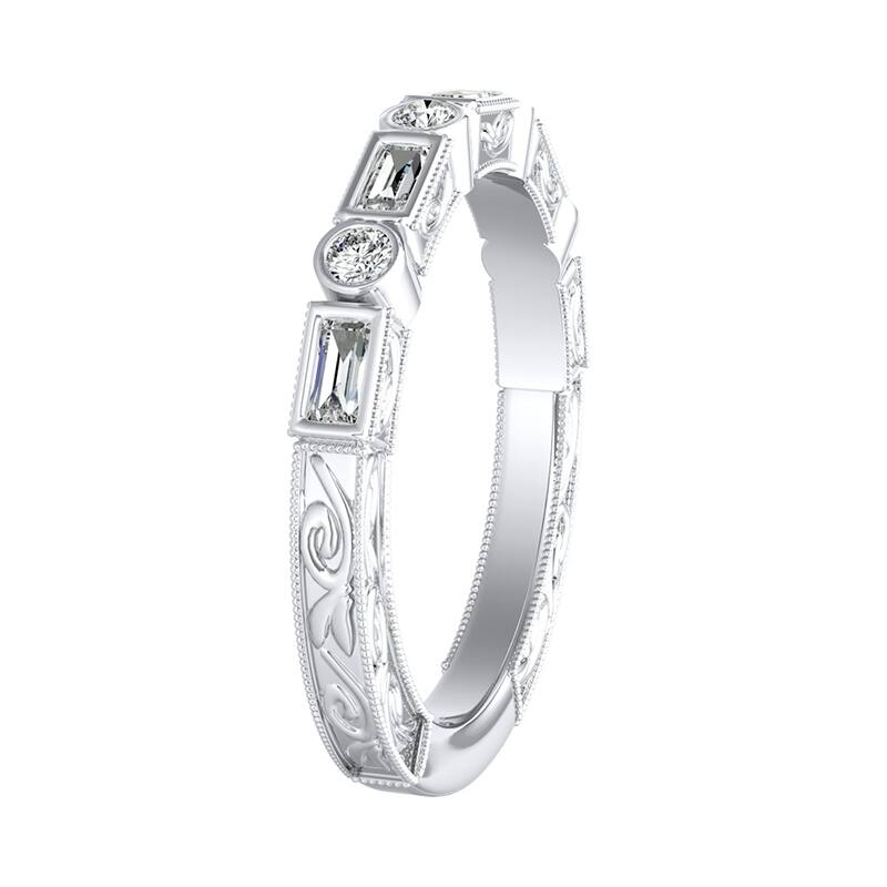 Auriya 1/3ctw Vintage Round and Baguette Diamond Wedding Band Platinum