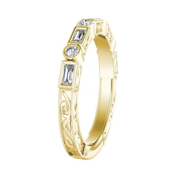 Shop Auriya 1 3ctw Vintage Round And Baguette Diamond Wedding Band 14k Gold Overstock 26482063