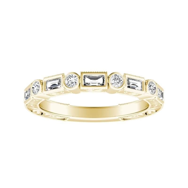 Auriya 1/3ctw Vintage Round and Baguette Diamond Wedding Band 14k Gold