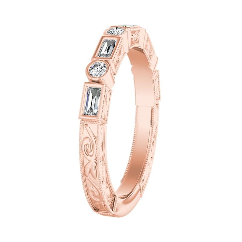 Auriya 1/3ctw Vintage Round and Baguette Diamond Wedding Band 14k Gold