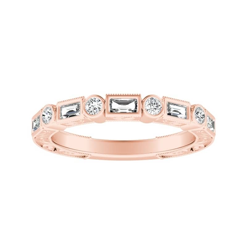 Auriya 1/3ctw Vintage Round and Baguette Diamond Wedding Band 14k Gold
