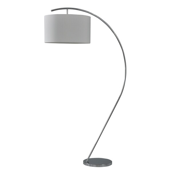 Chrome Curved Arm Floor Lamp With Hanging White Fabric Drum Shade