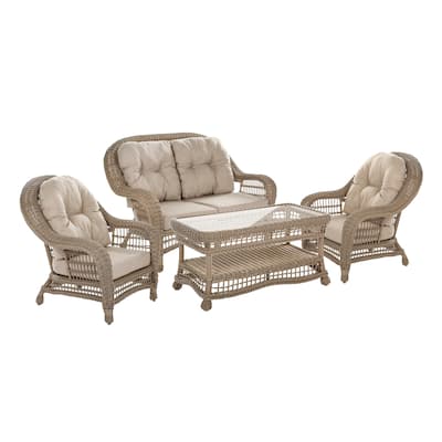 Outdoor Garden Patio 4 PC Cappuccino Furniture Conversation Set