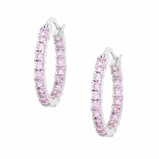 Shop Icz Stonez Sterling Silver InsideOut Pink CZ Hoop Earrings On
