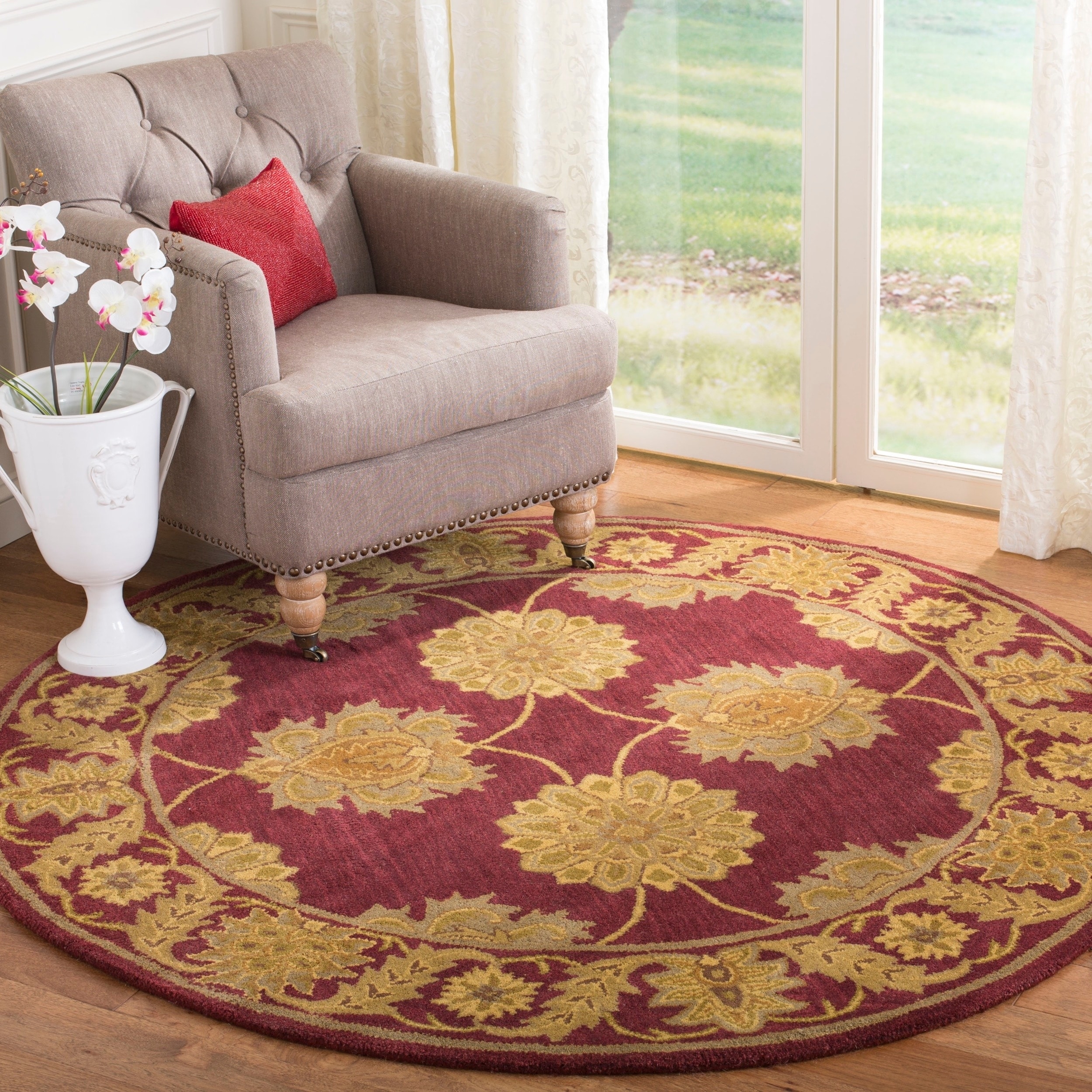 Handmade Heritage Mahal Red Wool Rug (36 Round)