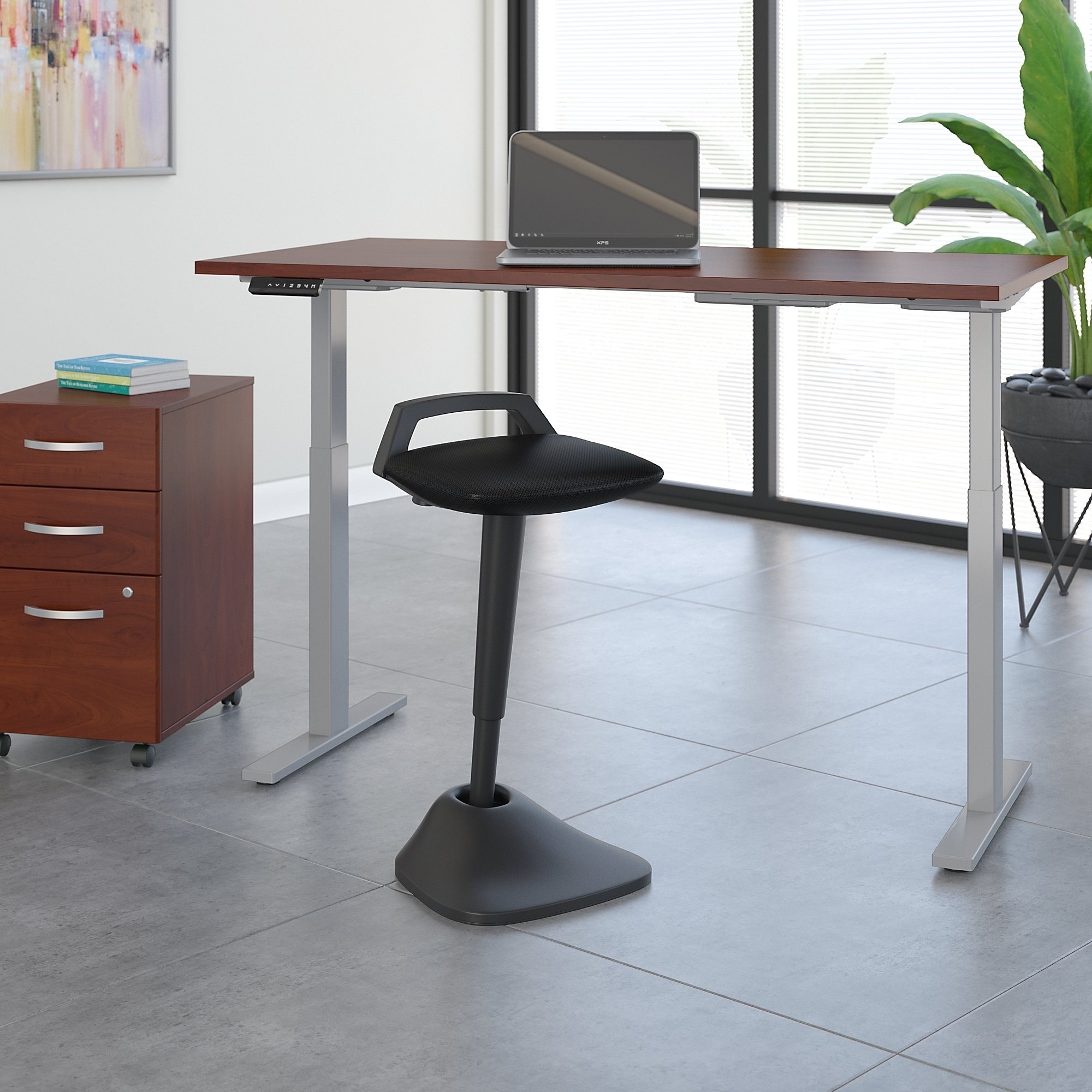 bush business thrive adjustable standing desk stool in black mesh