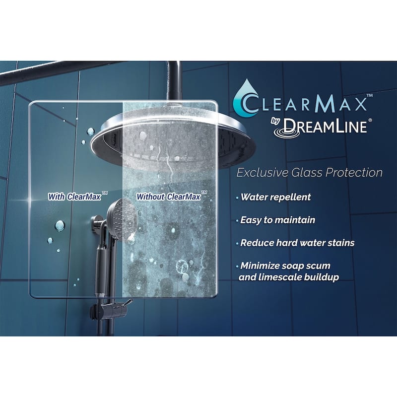 DreamLine Quatra Plus 34 in. D x 52 in. W x 72 in. H Frameless Hinged Shower Enclosure - 34.13" x 52.38" - 34.13" x 52.38"