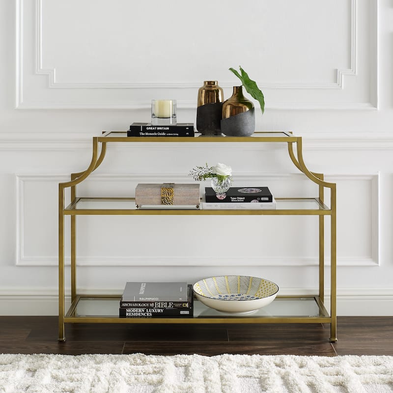Crosley Aimee Glass/ Gold Finish Steel 3-tier Console Table