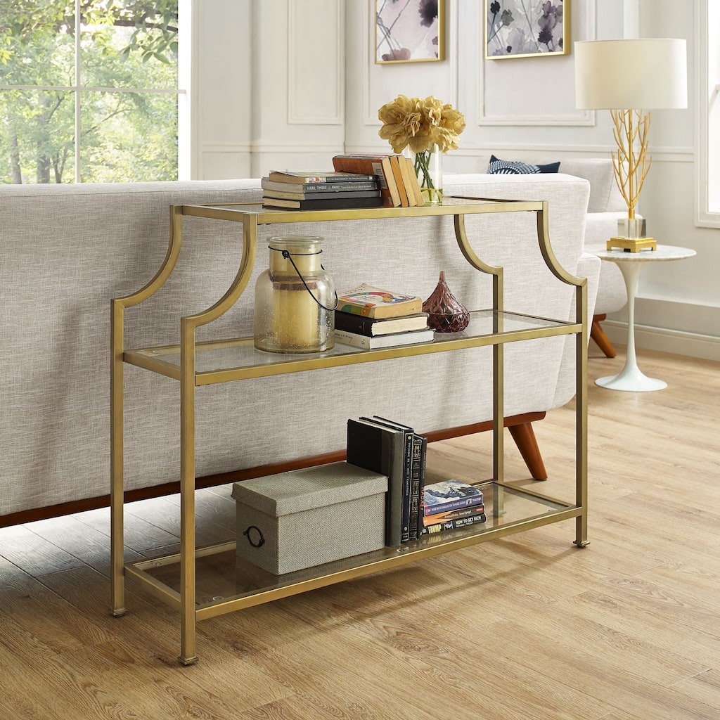 Crosley Aimee Glass/ Gold Finish Steel 3-tier Console Table