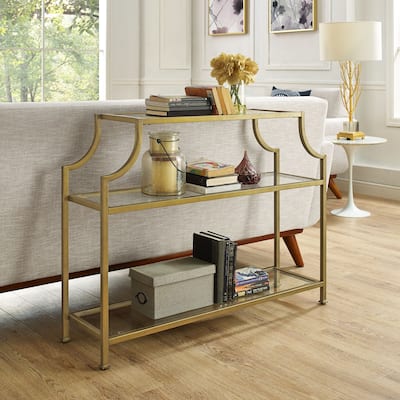 Aimee Glass/ Gold Finish Steel 3-tier Console Table